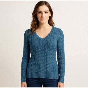 Arizona Jeans Cable Knit Sweater Womens Sz L Teal Fitted Y2K 90s Vintage Classic